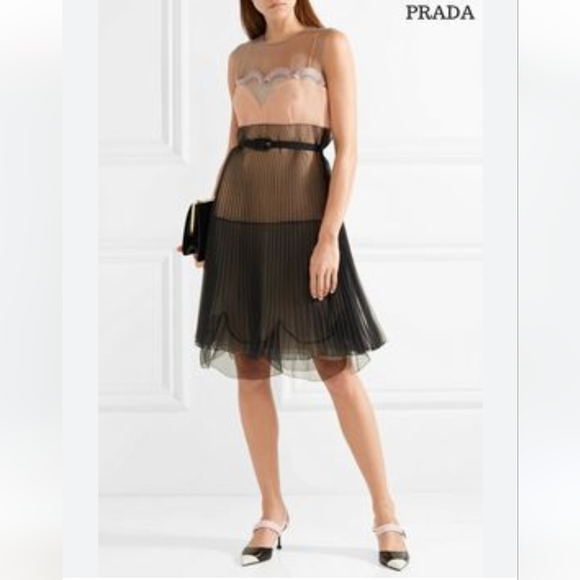 NWT PRADA PLEATED COLORBLOCK ORGANZA DRESS SIZE IT 40 / US 4 - Picture 4 of 15